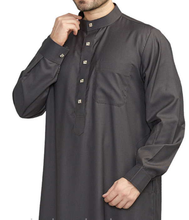 Men's Collar Thobe with Button Detail (Charcoal Grey)