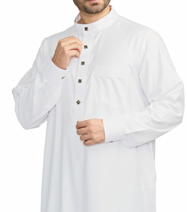 Men's Collar Thobe with Button Detail (White)