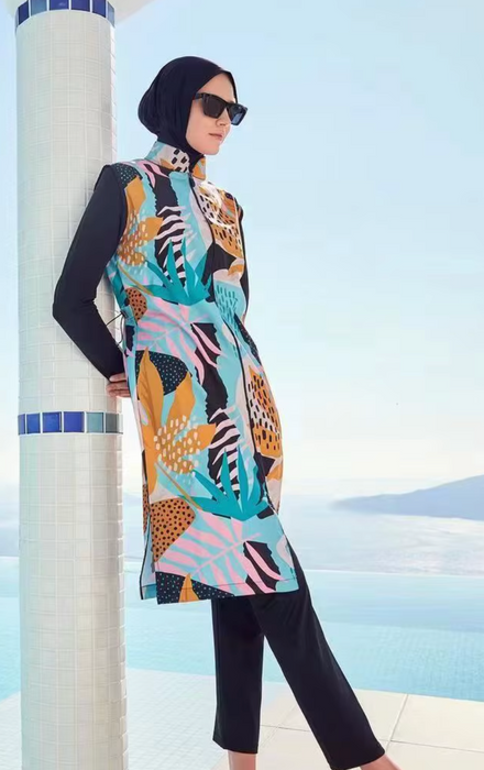 3PC Waterproof Burkini  Modest Swimwear - Tropical