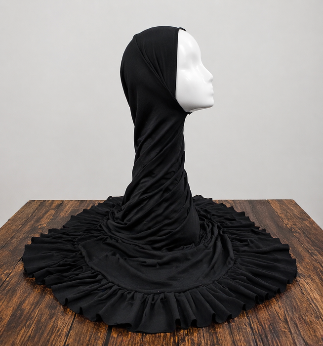 Adult Hijab with Frills - Black