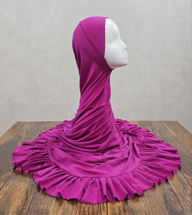 Adult Hijab with Frills - Fuschia Pink