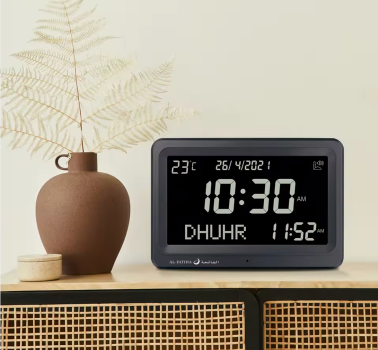 Al-Fatiha Azan Clock – Large LCD Desk & Wall Prayer Time Clock