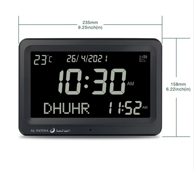Al-Fatiha Azan Clock – Large LCD Desk & Wall Prayer Time Clock