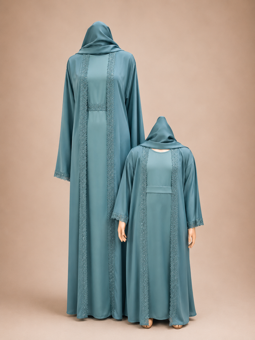 Raina Elegant 3 Piece Abaya (Teal Green)