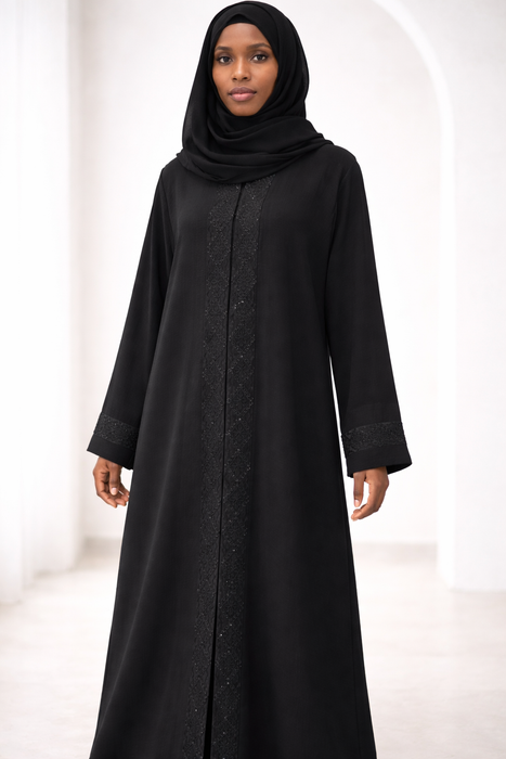 Black Embellished Front Panel Abaya