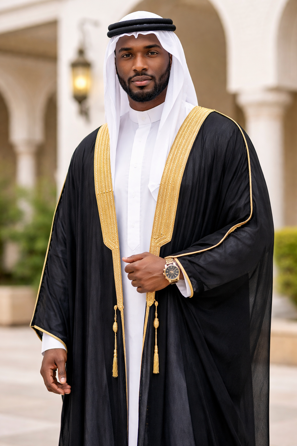 Men’s Black Bisht (Alikemba) with Gold Trim | Traditional Arab Cloak ...