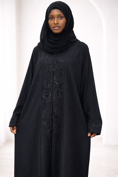Black Floral Embroidered Abaya