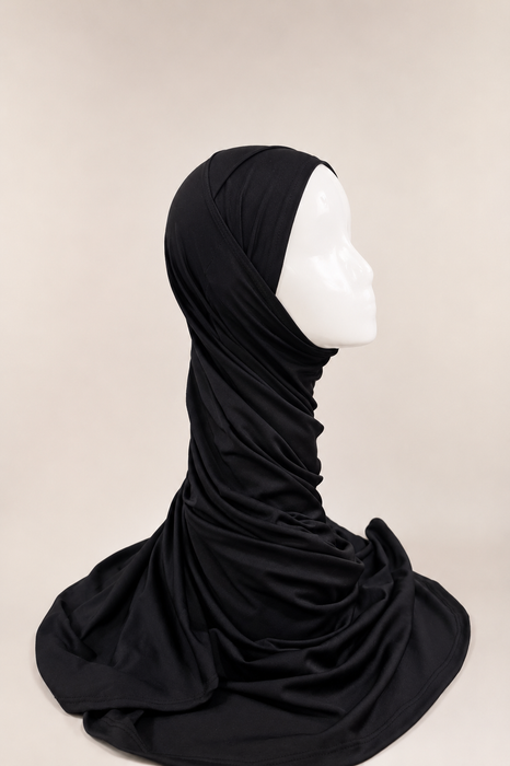 Adult Hijab with Crisscross Cap and Straps - Black