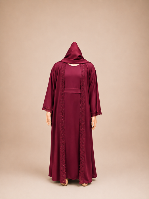 Girls Raina 3pc Abaya (Burgundy)