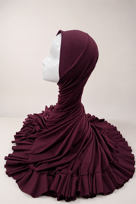Adult Hijab with Frills - Burgundy