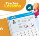 Educational book with Arabic text and a character holding a logo on a white background