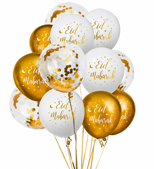 Eid Mubarak Balloon Set – 12pcs Latex & Confetti Eid Party Balloons