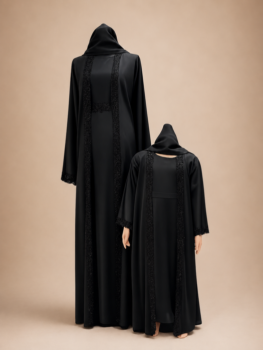 Raina Elegant 3 Piece Abaya (Black)