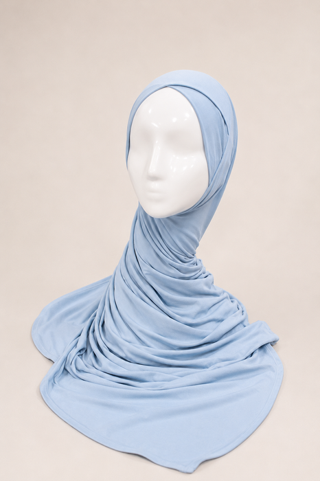 Adult Hijab with Crisscross Cap and Straps - Sky Blue