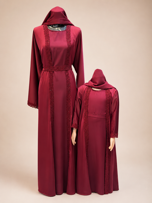 Raina Elegant 3 Piece Abaya (Burgundy)