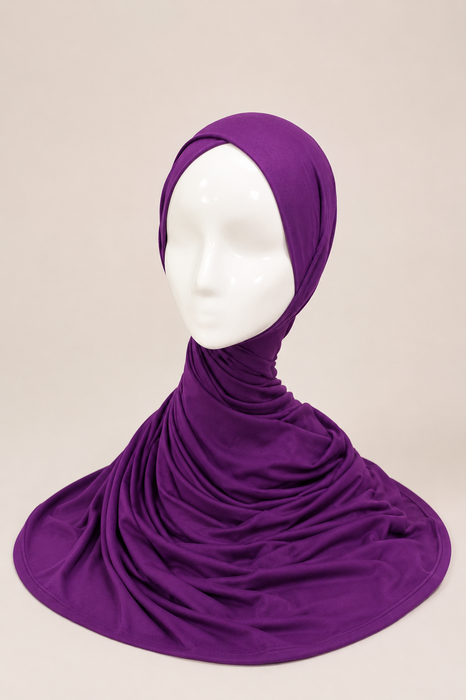 Adult Hijab with Crisscross Cap and Straps - Purple