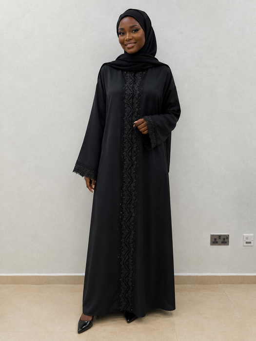 Midnight Noir Embellished A-Line Abaya