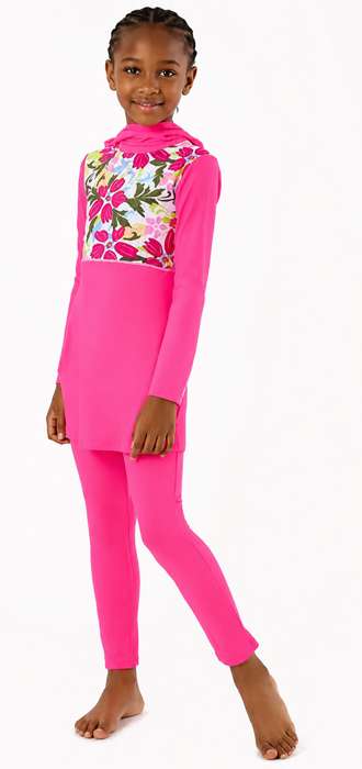 Girls Full Coverage Burkini with hijab - Floral Bloom