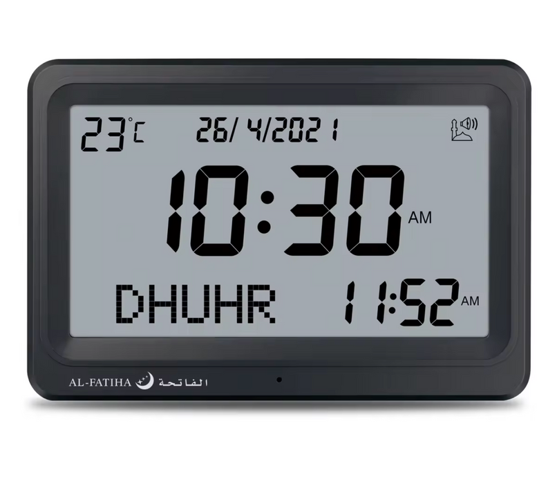 Al-Fatiha Azan Clock – Large LCD Desk & Wall Prayer Time Clock