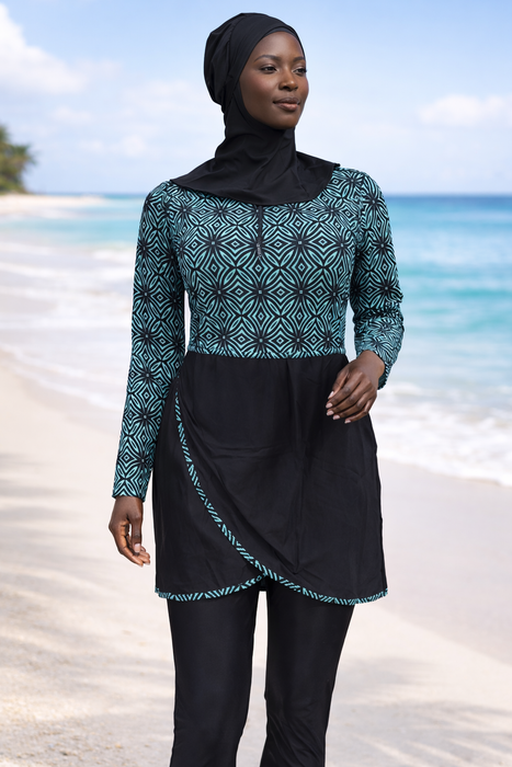 3pc Modest Swimwear Burkini Set- Geometric Design