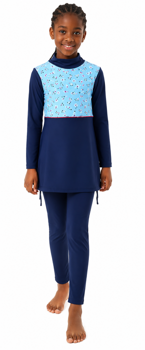 Girls Full Coverage Burkini with hijab - Floral Bloom