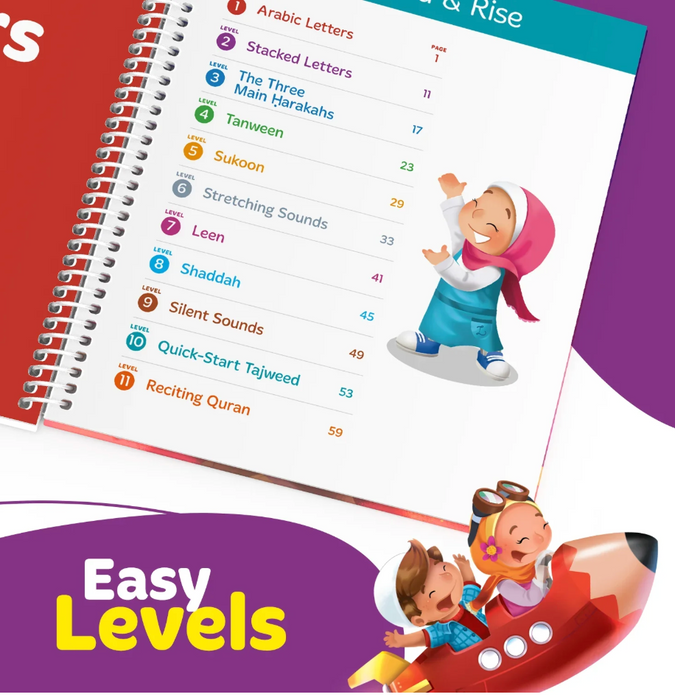 Educational book with a colorful cover featuring a child and pencil illustration, titled 'Easy Levels'.