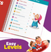 Educational book with a colorful cover featuring a child and pencil illustration, titled 'Easy Levels'.
