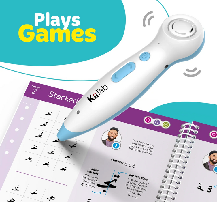 White and blue educational device with 'Kitlab' branding on a worksheet background.