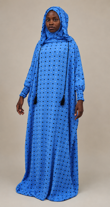 Sky Blue Hooded Muslim Prayer Dress with Hijab