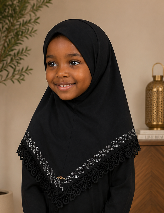 Black Stoned Hijab for Girls