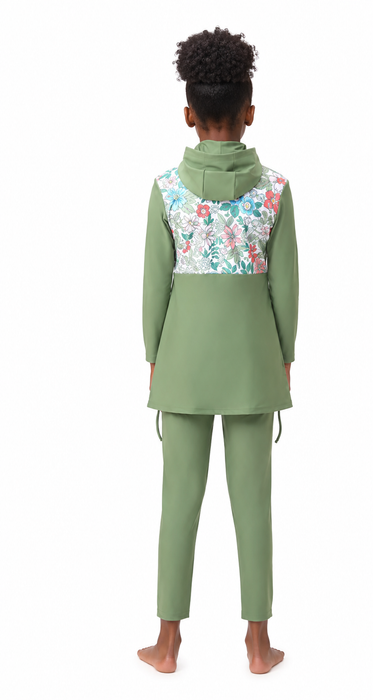 Girls Full Coverage Burkini Swimsuit - Abstract