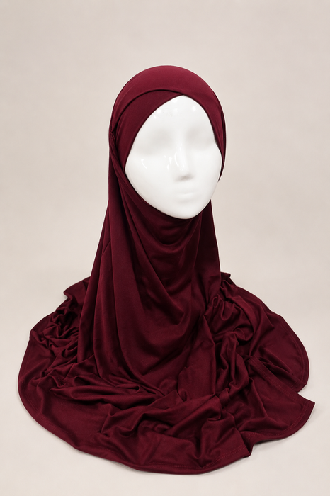 Adult Hijab with Crisscross Cap and Straps - Wine