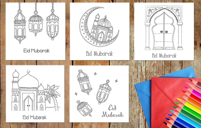Mosque Themed Color-In cards